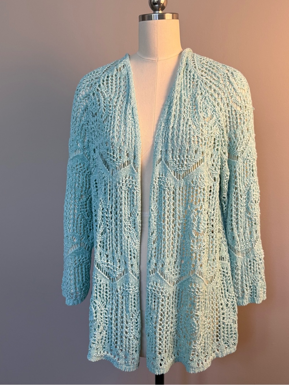 Coldwater Creek Seafoam Openwork Knit Cardigan, 1X